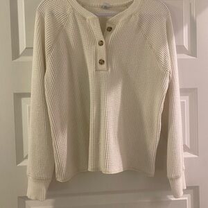 Old Navy Cream Button Down Waffle Knit Shirt